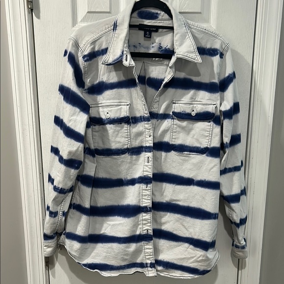 Lands' End Tops - Lands End Blue and White Striped Button-Up Shirt Size 18